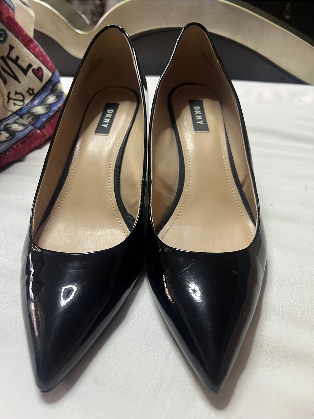 DKNY Black Patent Pointed-Toe Pumps